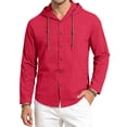 thumbnail image 3 of Hearthz Linen Hooded T Shirts for Man Button Down Long Sleeve Lightweight Hoodie Men Drawstring Lightweight Beach Mens Sweatshirt Wine XL, 3 of 10