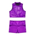 thumbnail image 3 of Kaerm Kids Hip Hop Dance Outfit Girls Sparkly Tank Sleeveless Crop Top and Gymnastics Shorts Ballet Purple 14, 3 of 5