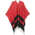 thumbnail image 2 of Sakkas Avi Women's Reversible Open Front Poncho Cardigan Ruana Cape Shawl W/Fringe - ColorBlockRed - One Size Regular, 2 of 7