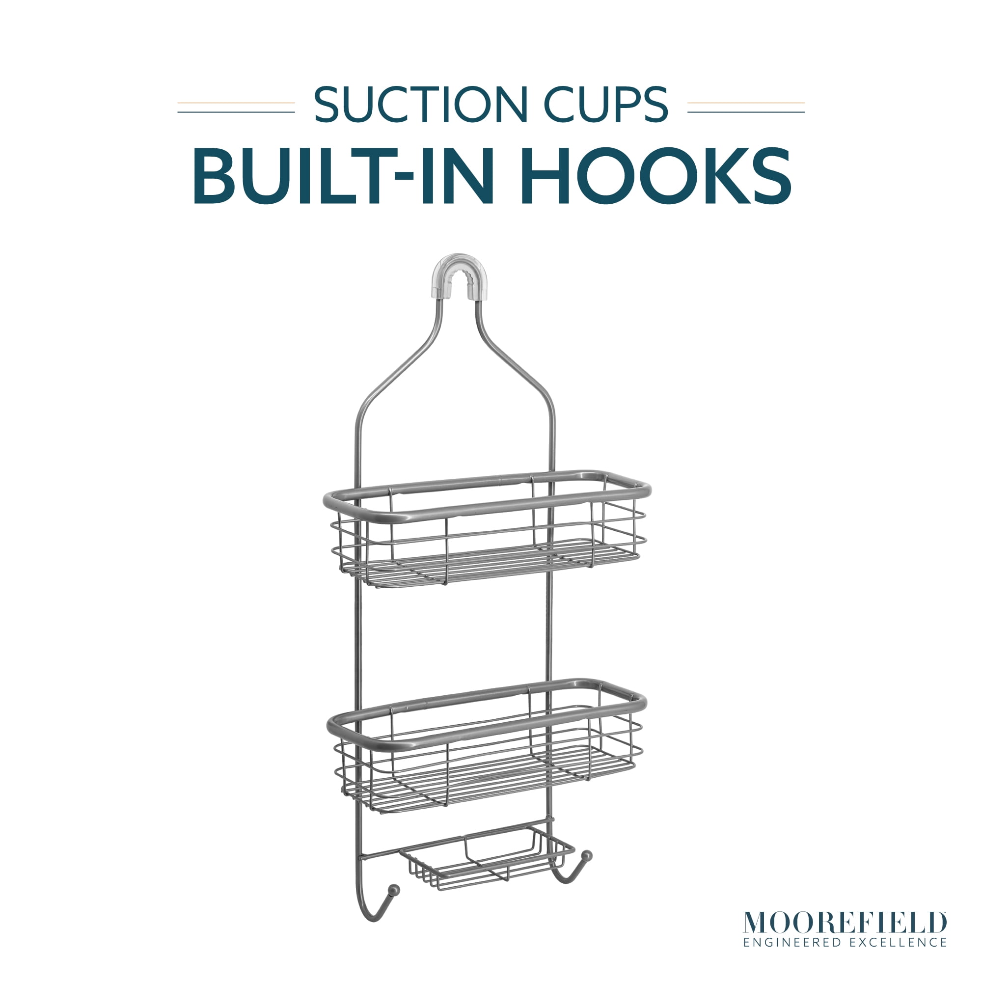 Moorefield 3-Tier Hanging Shower Caddy with Suction Cups, Non-Slip Neck, Bathroom Organizer, Matte Gray