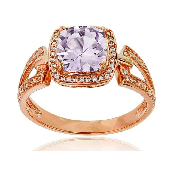 Decadence 14K Rose Gold 0.18 CTTW Round Diamond & 7mm Cushion Gemstone Split Sides Ring