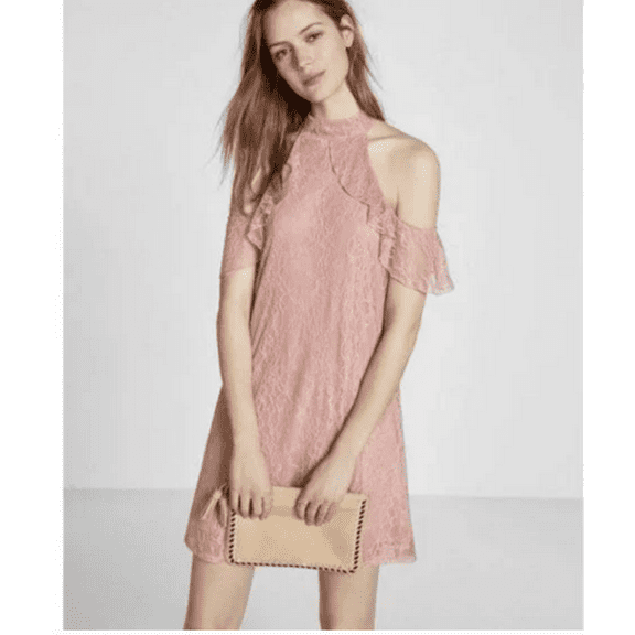 EXPRESS Cold Shoulder Lace Trapeze Dress Pink Cut Out Medium