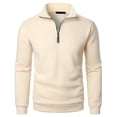 thumbnail image 2 of Fashion Mens Sweatshirts Hoodies Quarter Zip Pullover Outdoor Half Zip Long Sleeve Casual Polo Sweaters Beige 2XL, 2 of 4