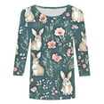 thumbnail image 4 of Cavosen Happy Easter Womens 3/4 Sleeve Tops Casual Summer Bunny Floral Print Pullover Blouse Round Neck Holiday Shirts Vacation Festival T Shirts Loose Dressy Fashion Tees L, 4 of 5