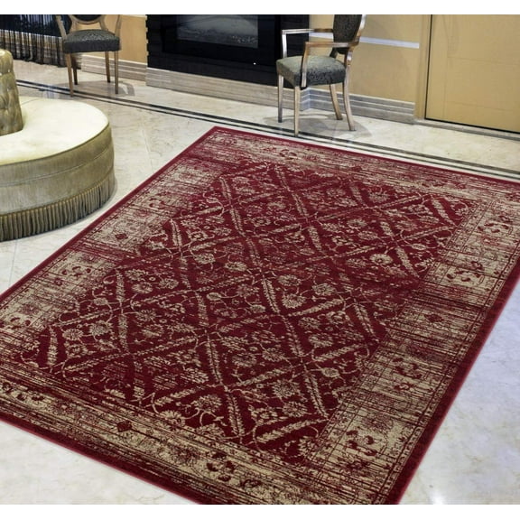 Beige/Lava Persian Zigler Allover Pattern Distressed – Modern Vintage Area Rug