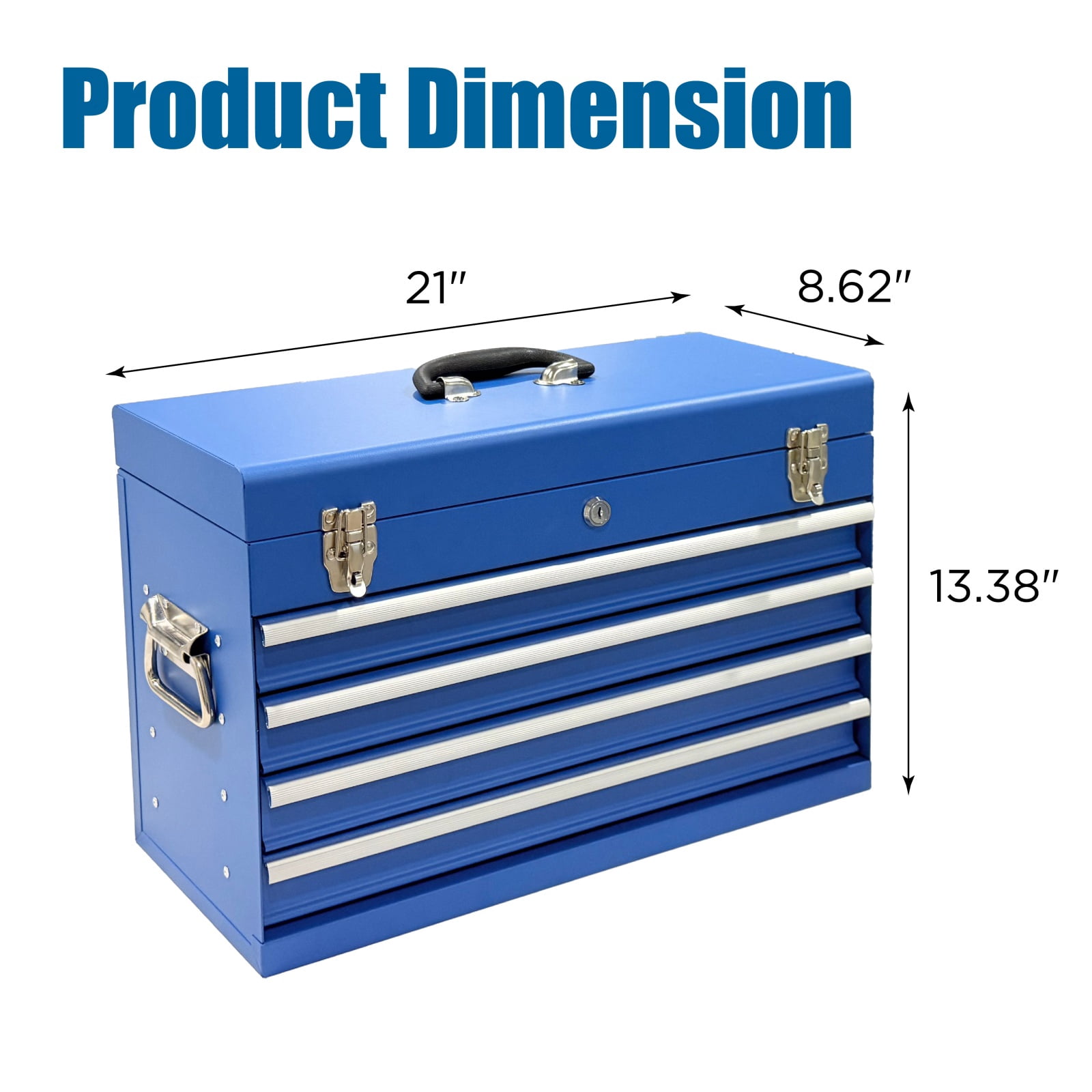 Deiokin 21" Heavy Duty Metal Tool Box, 4-Drawer Portable Tool Chest with Ball Bearing Slides & Auto-Locking System