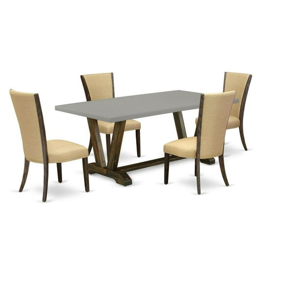 East West Furniture V797VE703-5 5Pc Dining Table set Contains a Kitchen Table and 4 Parsons Dining Chairs with Brown Color Linen Fabric, Medium Size Table with Full Back Chairs, Distressed...