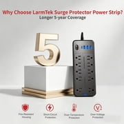Larmtek 10-Outlet Surge Protector Power Strip with 4 USB Ports - 15 ft Extension Cord, Plug & Computer Safe,Black