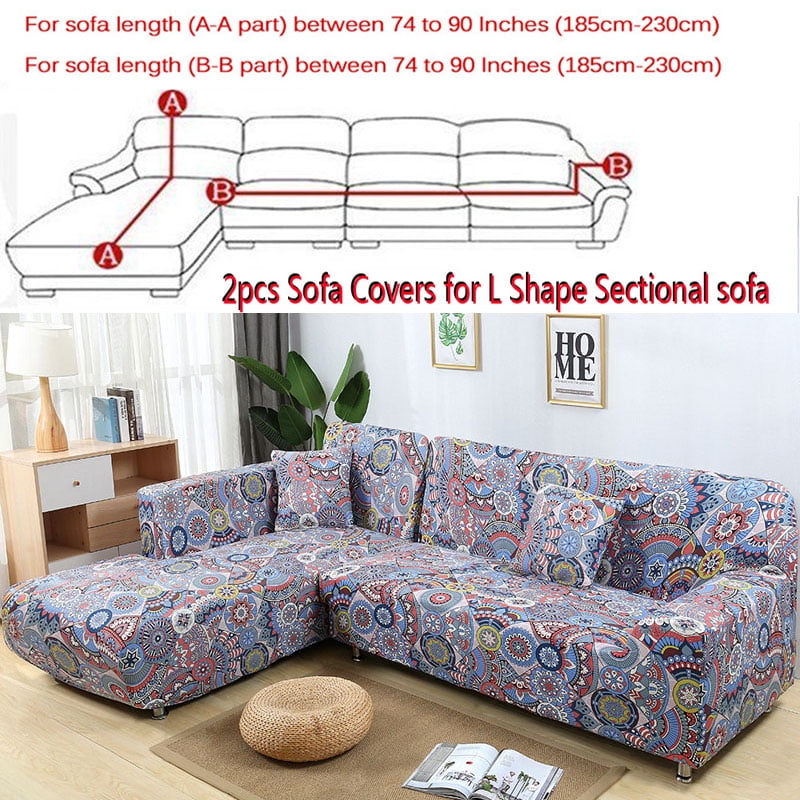 All Cover Sectional Sofa L Shape 2pcs Slipcover Elastic Washable Couch 2seater 55 To 74inch 3 Seater 74 90 Inch