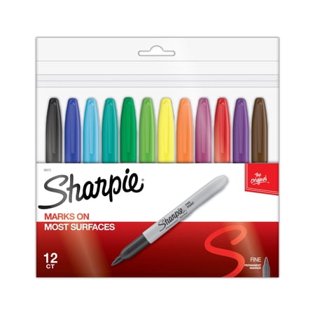 Sharpie Permanent Markers, Fine Point, Assorted Colors, 12 Count in Pouch