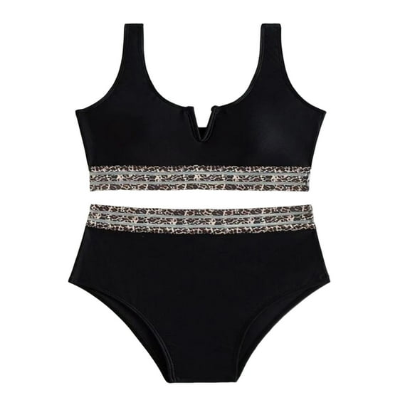 Sngxgn Set for Women Bathing Suit High Waisted V Neck Two Pieces Swimsuit(Black,L)