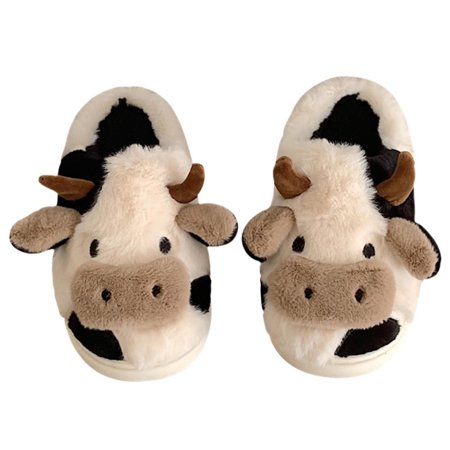 

Fluffy Cow Slippers | Animal Fuzzy Slides For Women | Non Slip Memory Foam Fluffy Soft Warm Slip On House Slippers Anti-Skid Cozy Plush For Indoor