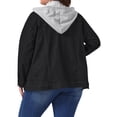 thumbnail image 3 of Chaqueta de mezclilla para mujer de tallas grandes Agnes Orinda con capucha desmontable con cordón y bolsillos, chaquetas de mezclilla 2X negra, 3 of 6