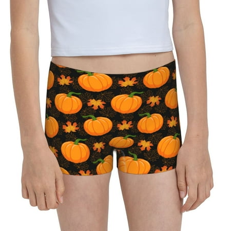 Pofeuu Orange Pumpkin And Autumn Maple Print Soft Cotton Girls Boyshort panties Toddler Underwear-X-Large