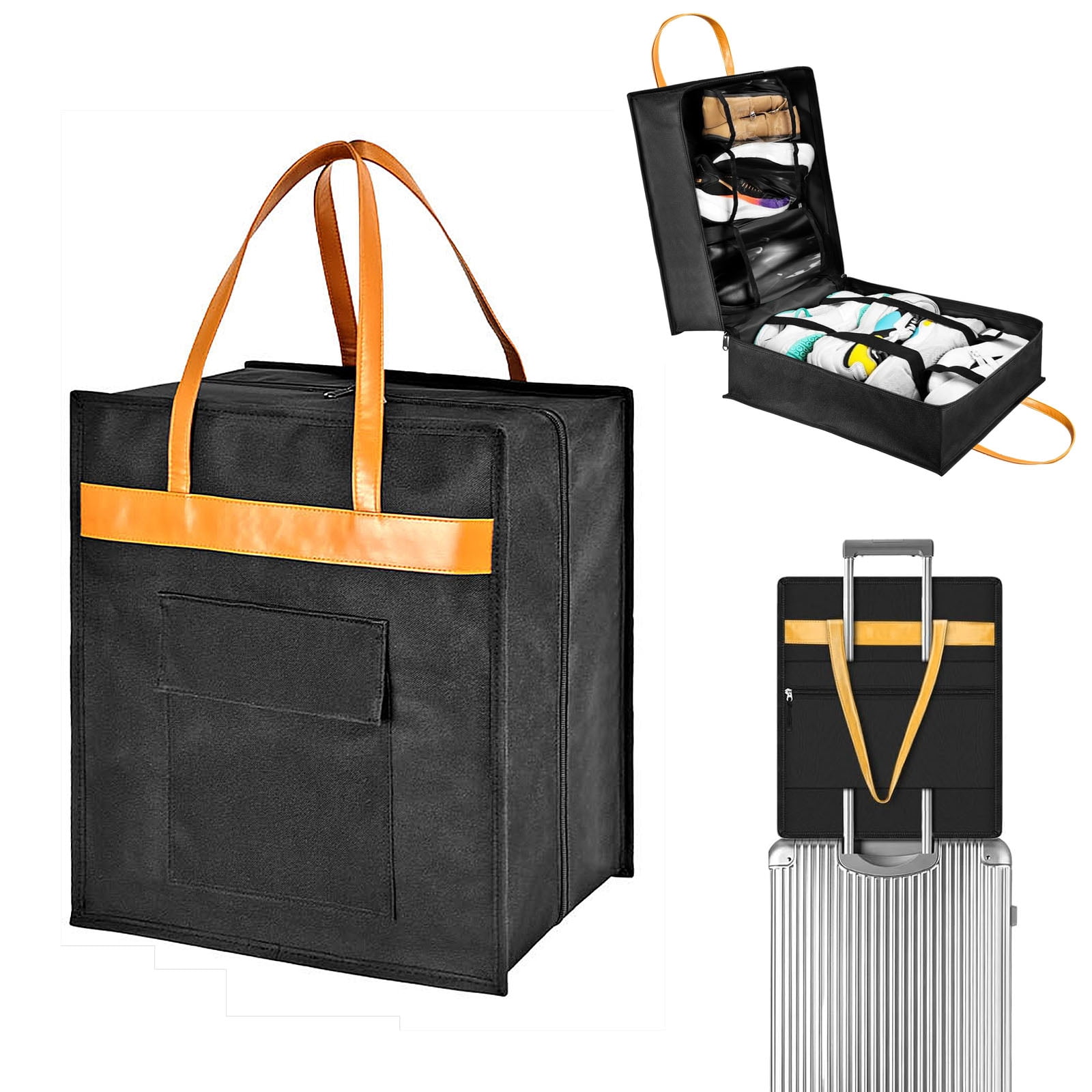 Shoe with PVC Compartments for 6 Pairs, Zippered Pockets, Travel Bag