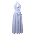 thumbnail image 6 of Unir Women’S 2-Piece Vacation Outfit Set, Halter Neck Keyhole Cut Out Ruffle Trim Top With High Waist Tiered Drawstring Flowy Maxi Skirt, Smooth Lightweight Polyester Fabric, 2pcs, Sizes S To L, 6 of 7