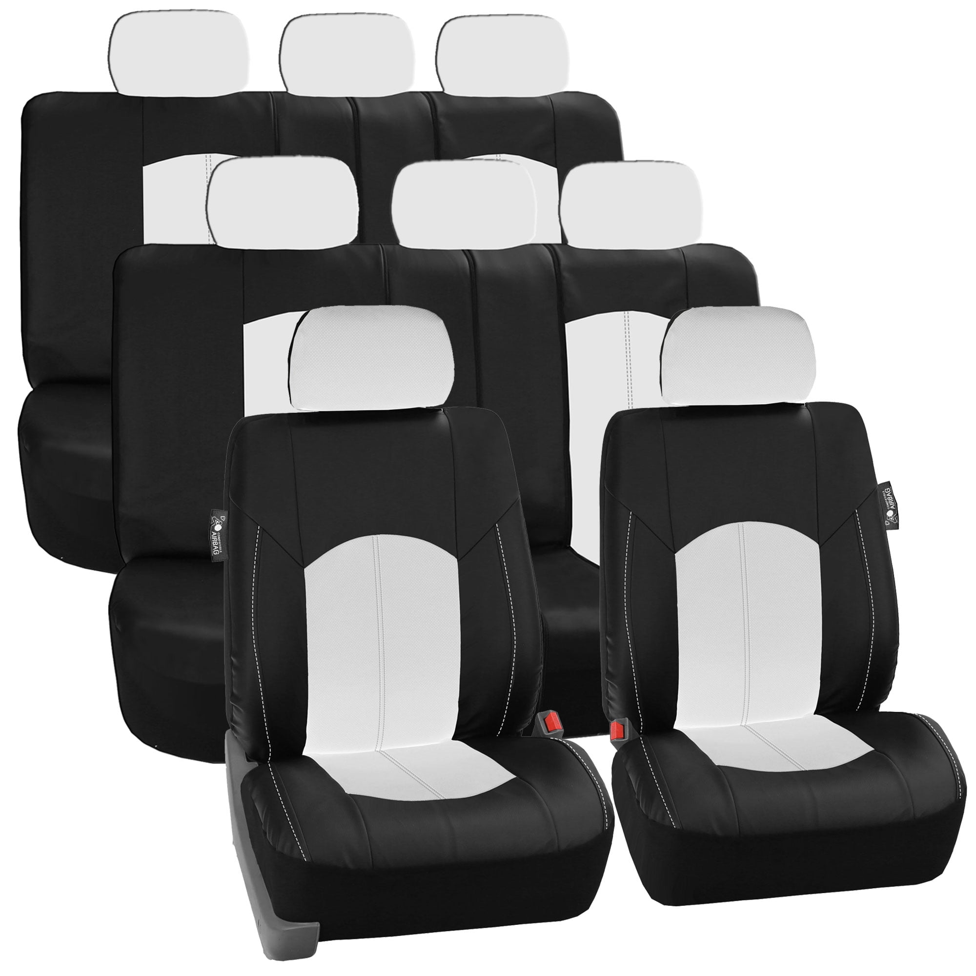 FH Group, Perforated Leather 3 Row Full Set Seat Covers for 7 Seaters SUV Van, 8 Colors