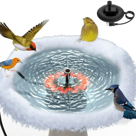 Bird Bath Heater with Fountain Pump 70W Black, Heated Bird Baths for Outdoor in Winter, with Thermostatically Controlled and 3.3ft Cord, Birdbath Deicer,Heated Bird Bath for Garden Birdbath