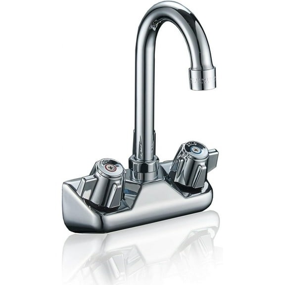 Commercial Kitchen Faucet Wall Mount 2 Handle Kitchen Sink Faucet 4 Inch Center Sink Faucet with Swivel Gooseneck Spout for Utility Laundry Restaurant Mixer Tap Chrome