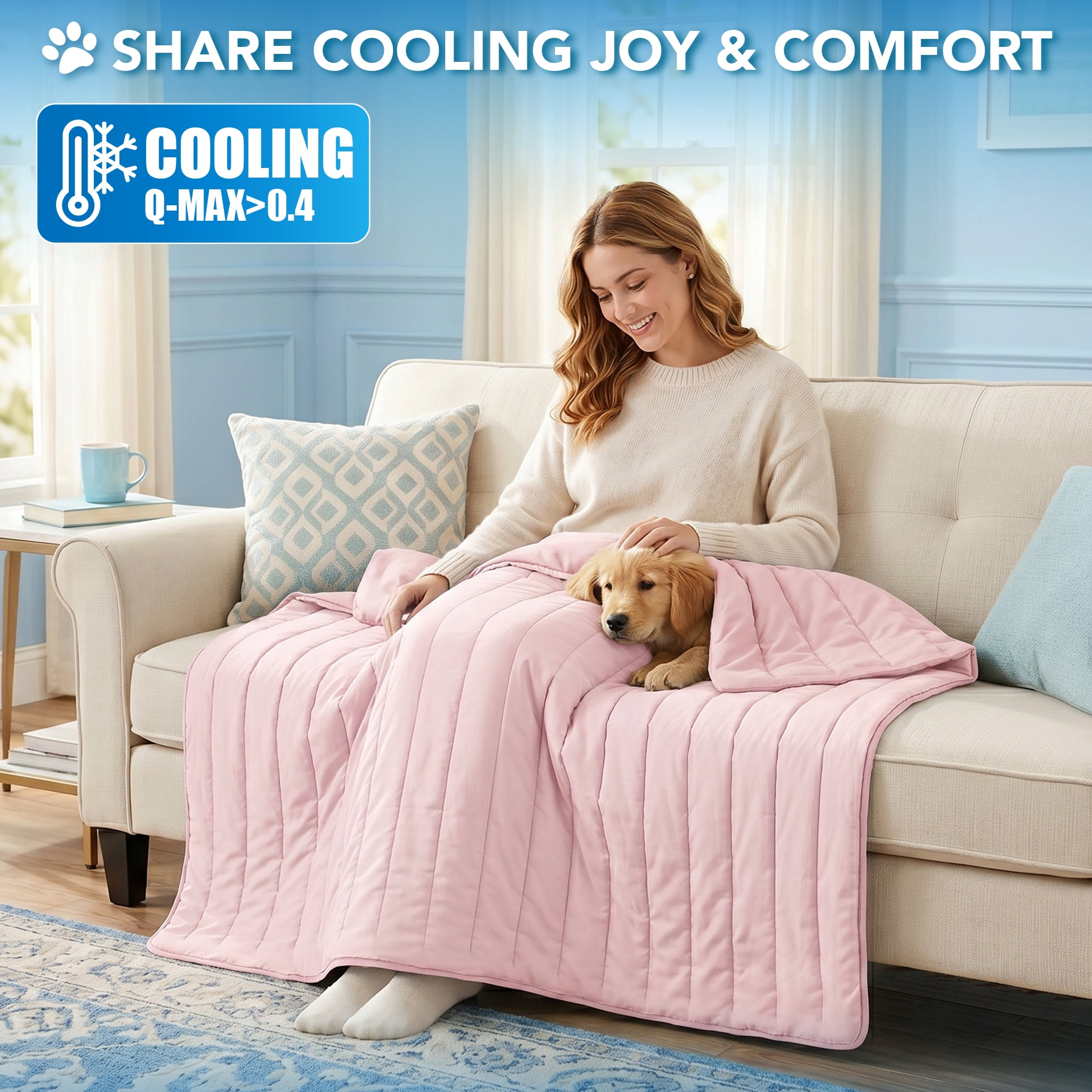 PetAmi Dog Cooling Mat, Q-Max Pet Cooling Blanket with Thick Cushioning, Self Cooling Pad for Dogs & Cats, Reversible Summer Mat for Crate, Couch, Kennel, Pink, Medium (29x40)