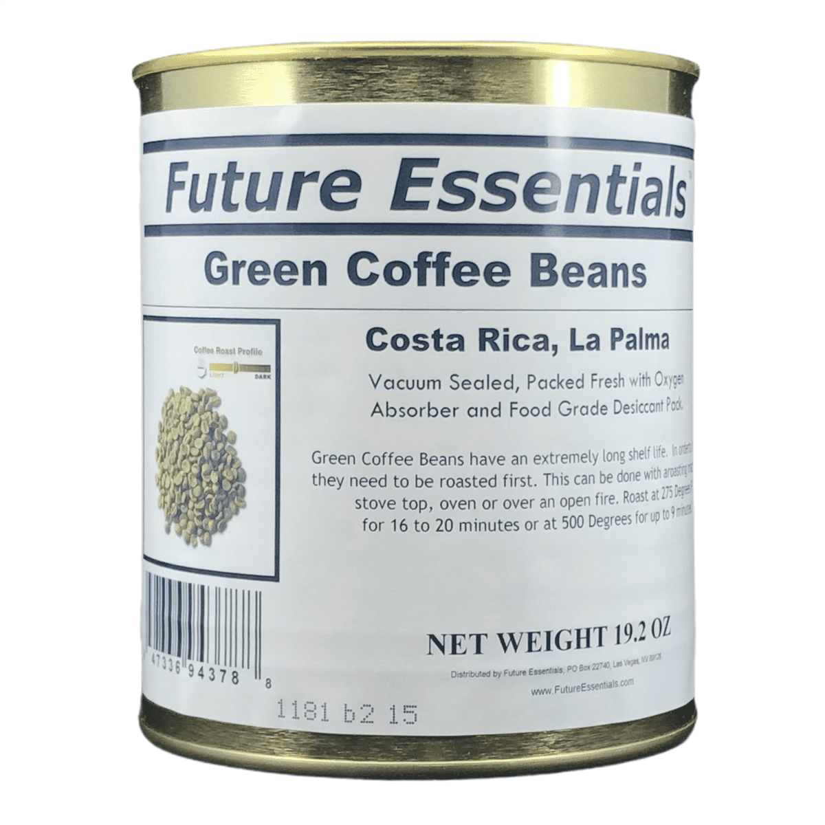 Future Essentials Canned Costa Rican La Palma Green Coffee Beans #2.5/19.2oz/Can- 12 Cans ✅