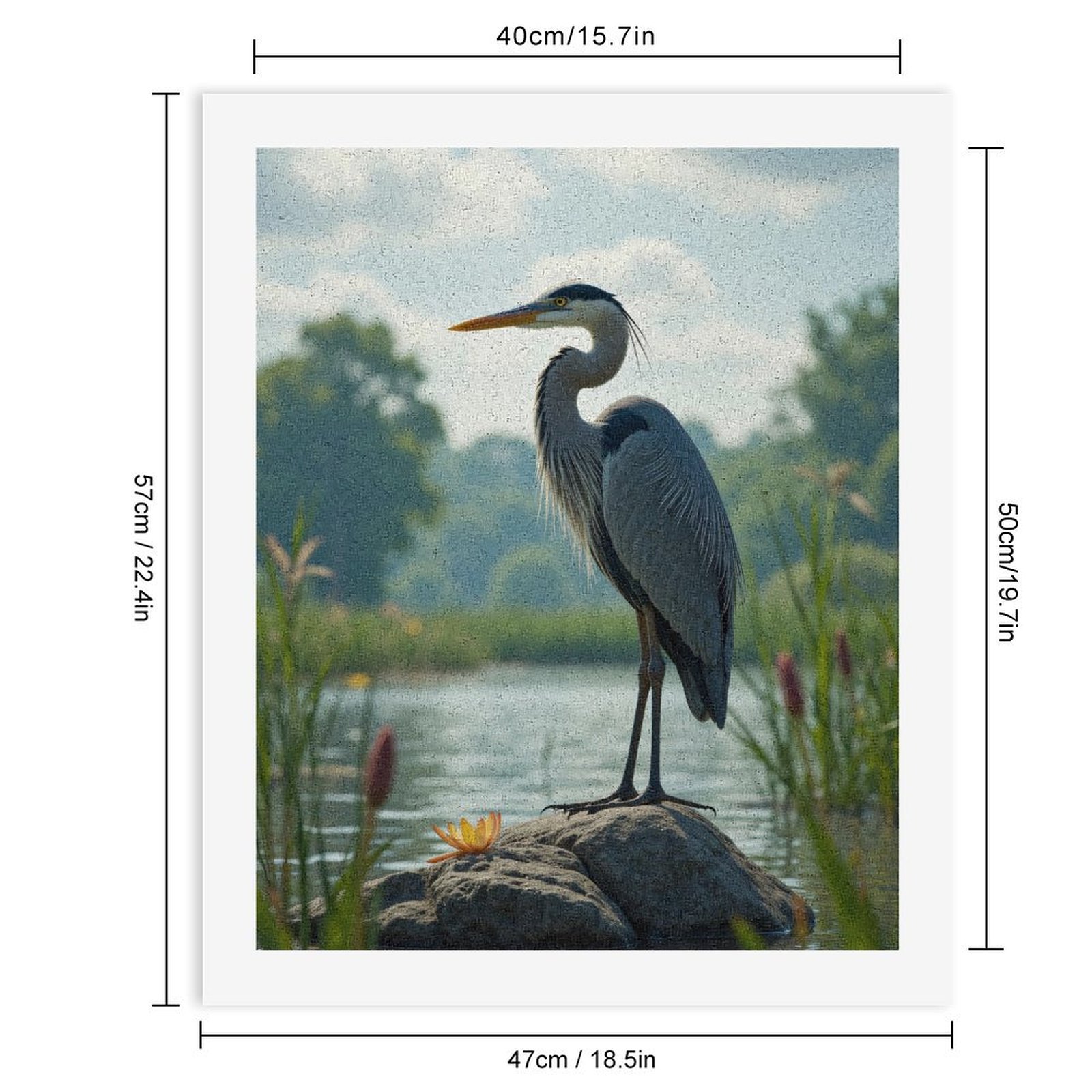 Paint by Numbers Kit for Adults, Elegant Heron On River Rock Paint by Numbers, Easy Paint by Numbers Kit for Adults Beginner, DIY Adult Paint by Number Kits on Canvas, 12x16in Home Decor