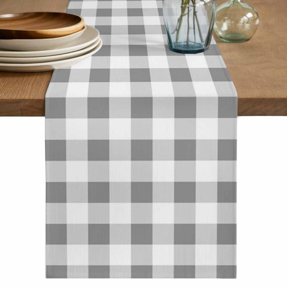 Table Runner 36 Inch Long - Retro Idyllic Decorative Table Scarf, Grey and White Lattice Dining Table Runners for Wedding Party Kitchen Dining Tables