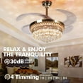 thumbnail image 6 of KPIBEST 42 inch Retractable Ceiling Fan Light with Remote Control French Gold Finish Fixtures, Modern Europe Luxury Crystal Chandelier Fans with 3 Lights Changes for Bedroom Living Room Restaurant, 6 of 7
