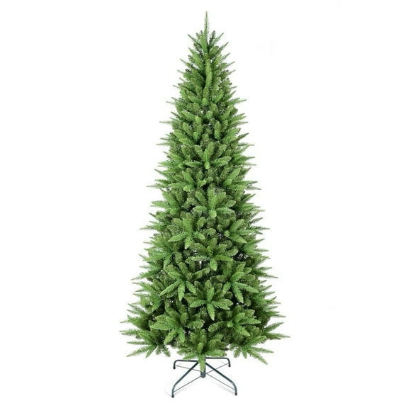 7.5Ft Unlit Artificial Christmas Tree, 1396 Branch Tips, PE & PVC Mixed Skinny Tree, Easy to Assemble, Metal Stand, for Xmas, Thanksgiving, Wedding, New Year, Holiday Party Decor, Indoor and outdoor