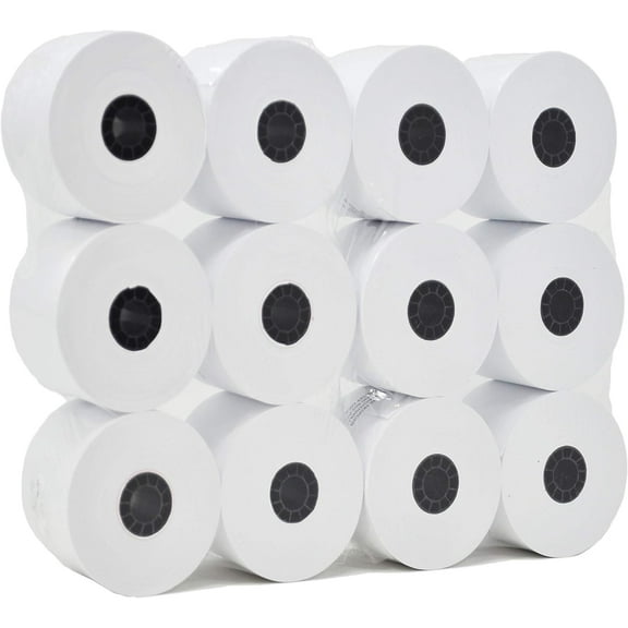 (48 Rolls) Adding Machine/Calculator Roll, 2-1/4" x 150 ft, White - adding machine paper rolls tape - printing calculator