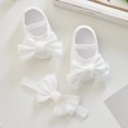 thumbnail image 2 of Newborn Baby Girl Princess Mary Jane Shoes Infant Bowknot Wedding Dress Flat Shoes with Headband Baby Girl's Baptism Christening Shoes Set, 2 of 9
