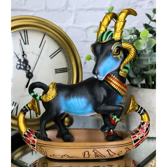 Egyptian Ram Headed God of Water And Procreation Khnum On Solar Boat Figurine