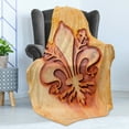 thumbnail image 4 of Fleur De Lis Soft Flannel Fleece Throw Blanket, Lily Flower on Plate Floral Design Royal Arms France Sign Cultural Print, Cozy Plush for Indoor and Outdoor Use, 70" x 90", Orange, by Ambesonne, 4 of 5
