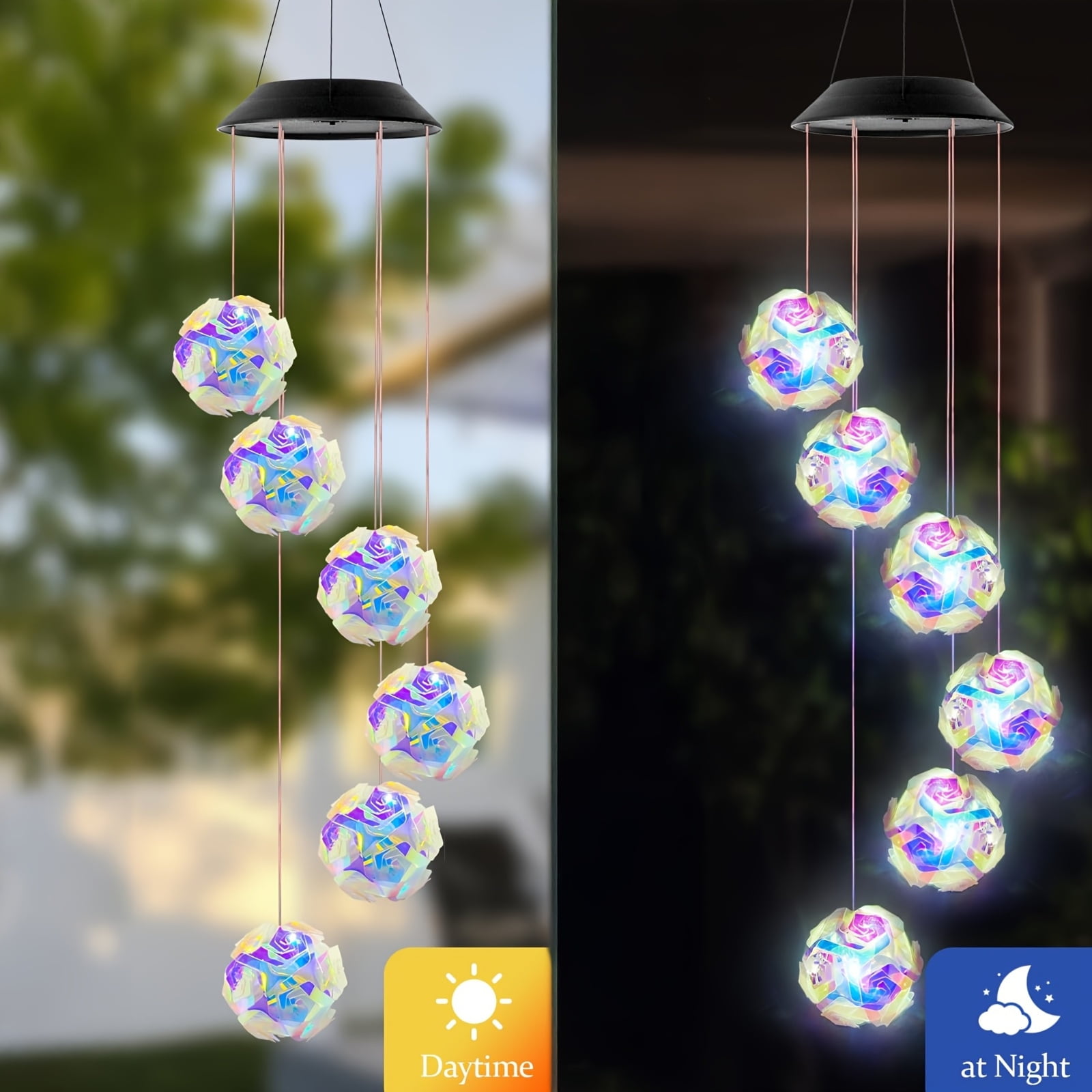 2 Solar-Powered Color-Changing Wind Chime Light - Touch Control, Plastic, Detachable Chandelier for Outdoor Garden or Patio Decor, Wind Chimes for Garden Decor