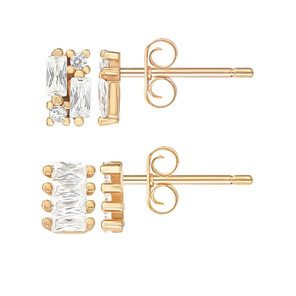 JS Jessica Simpson Women’s Gold Plated Sterling Silver CZ Stud Earring Set, 2 Pairs