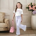 thumbnail image 2 of MUXiin Outfits for Girls Cartoon Print Short Sleeved and Flare Pants Sports Suit Crew Neck Casual Girls Cotton Clothing 2pc Sets Preppy Clothes, 2 of 5