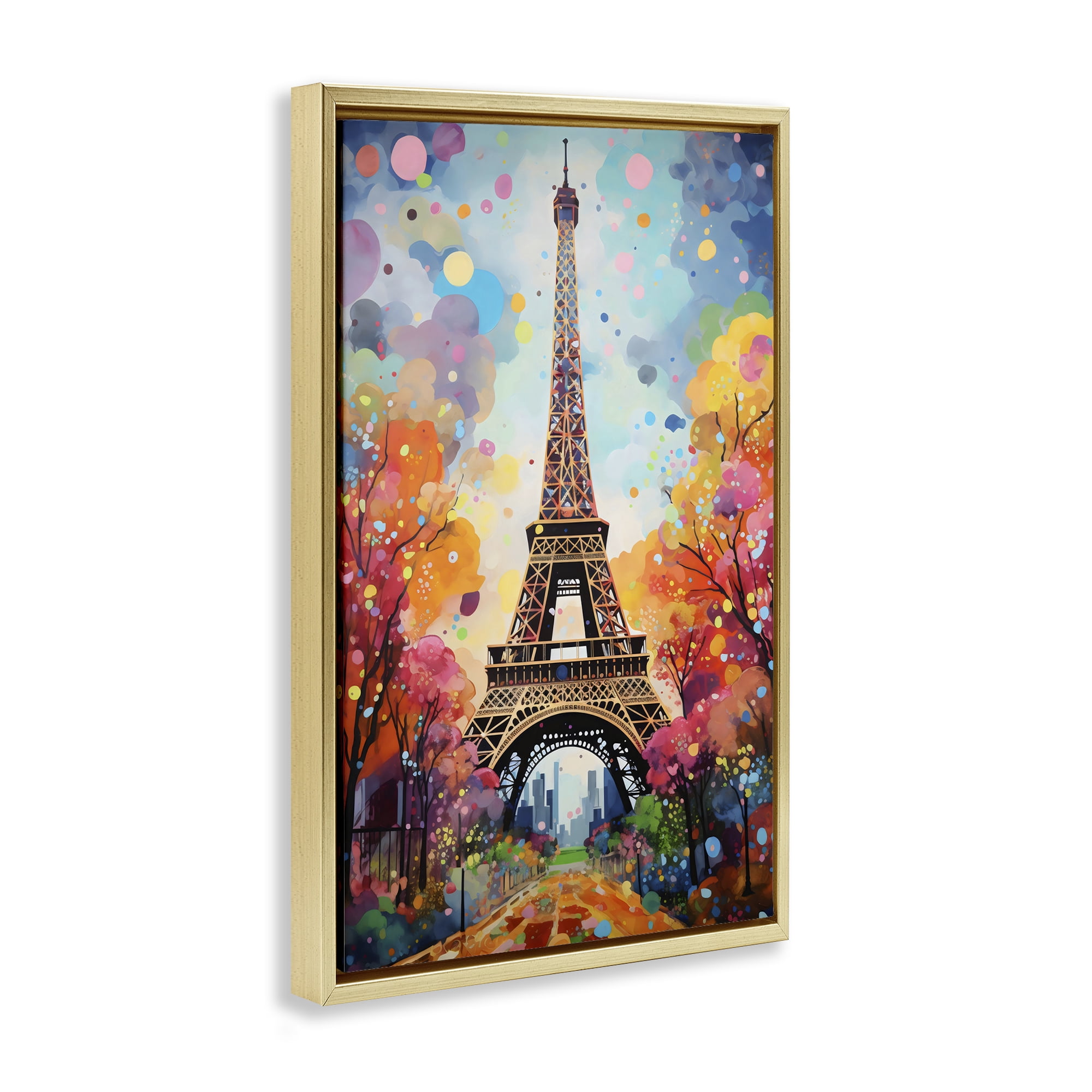 Stupell Industries Eiffel Tower with Colorful Trees Gold Framed Floater Canvas Wall Art, design by Creative Studio