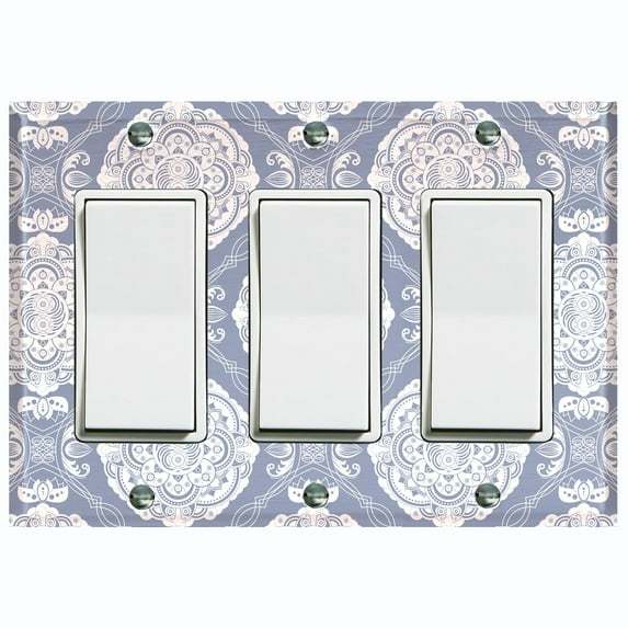 Metal Light Switch Plate Cover Mandala Gray White Floral Pattern Damask MDL077