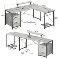 thumbnail image 3 of Homieasy Reversible L-Shaped Gaming Desk with Power Outlet & LED Light Strip, Home Office Computer Desk with Monitor Stand, File Drawer and Workstation,White Oak, 3 of 7