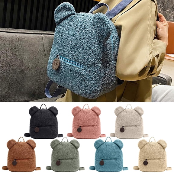 Msgweeeg Bag Hiking Bag Cute Bear Ears Backpack Lambskin Style Pack Lightweight School Free Casual Daypack for Travel and Outing