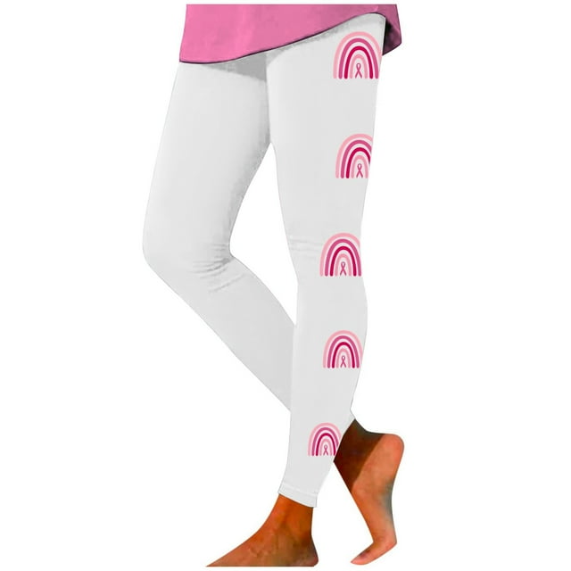 Women's High Waisted Leggings Comfortable Stretch Pants for Daily Wear Use and with Cancer Awareness Month Design