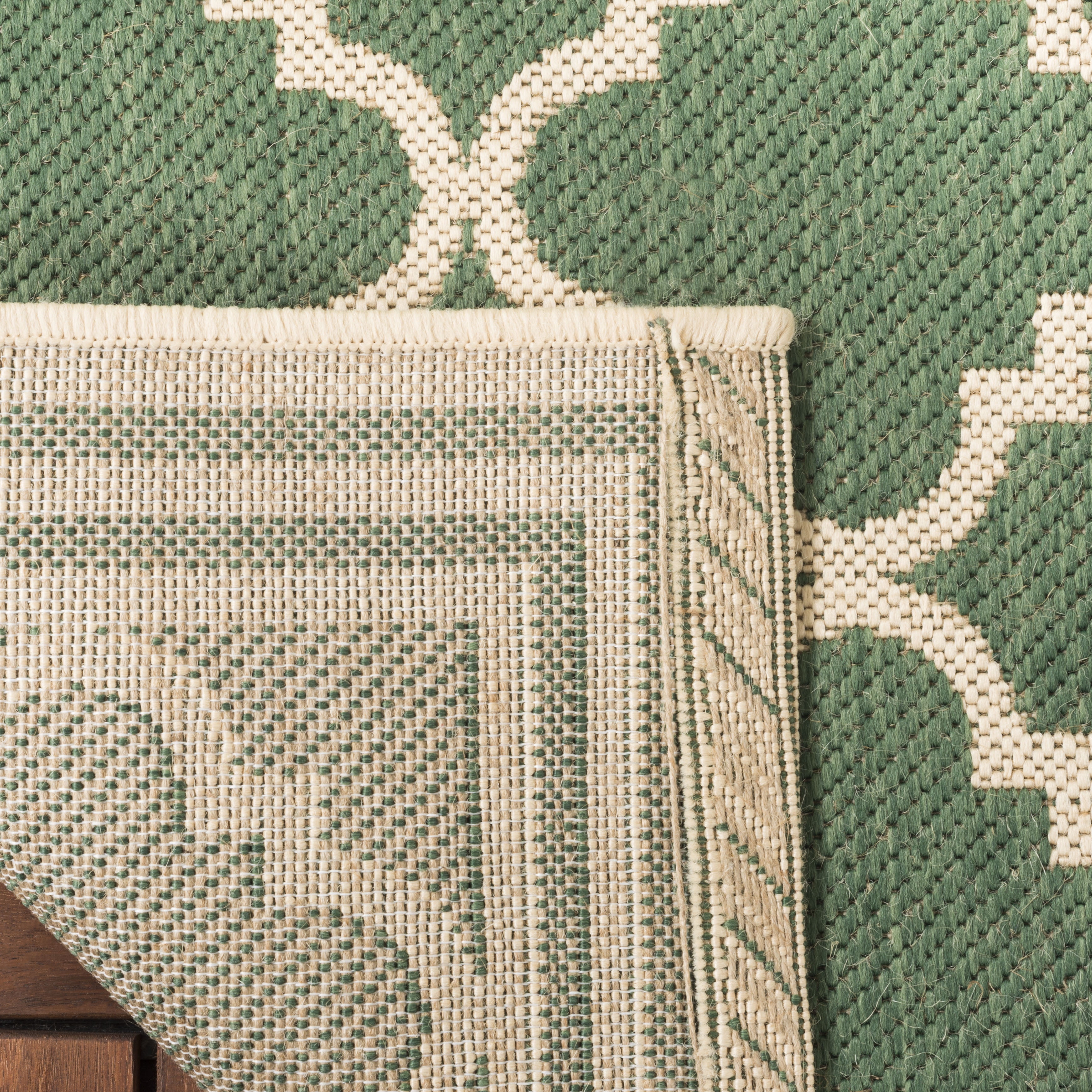 SAFAVIEH Beach House Richard Geometric Indoor/Outdoor Runner Rug, Green/Creme, 2'2" x 14'