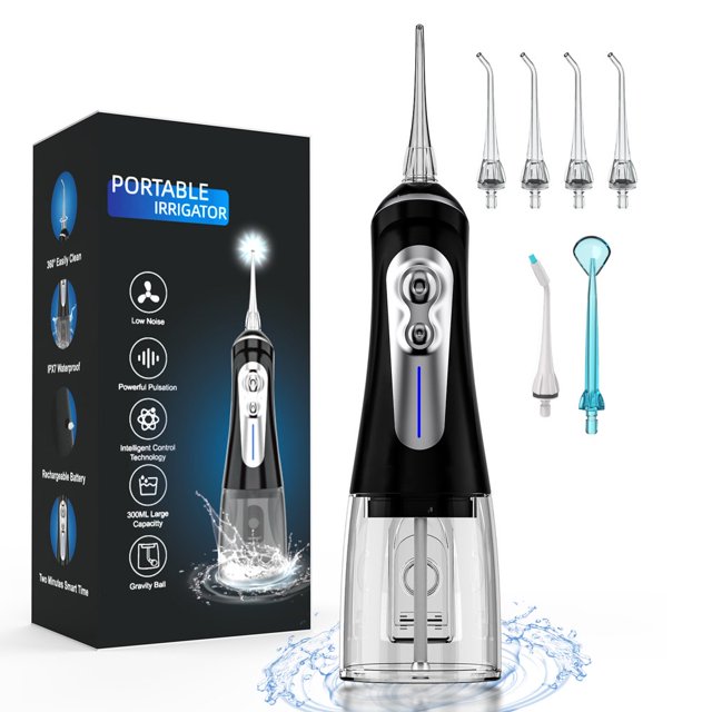 HLONK Hydropulseurs pour le Nettoyage des Dents 6 Modes 6 Embouts et Étui de Rangement Hydropulseurs Dentaires Sans Fil 320 ml IPX7 Étanches Rechargeables Portables Hydropulseur Électrique Nettoyant pour Voyage H