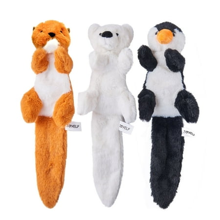 JOYELF Plush Squeaky Dog Toys No Stuffing for Medium Dogs and Large Dogs Durable Interactive and Crinkle Paper 3 Pack for Dogs - Penguin Polar Bear and Otter