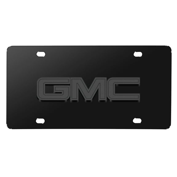 iPick Image for GMC 3D Gunmetal Gray Logo on Black Stainless Steel License Plate, Official Licensed