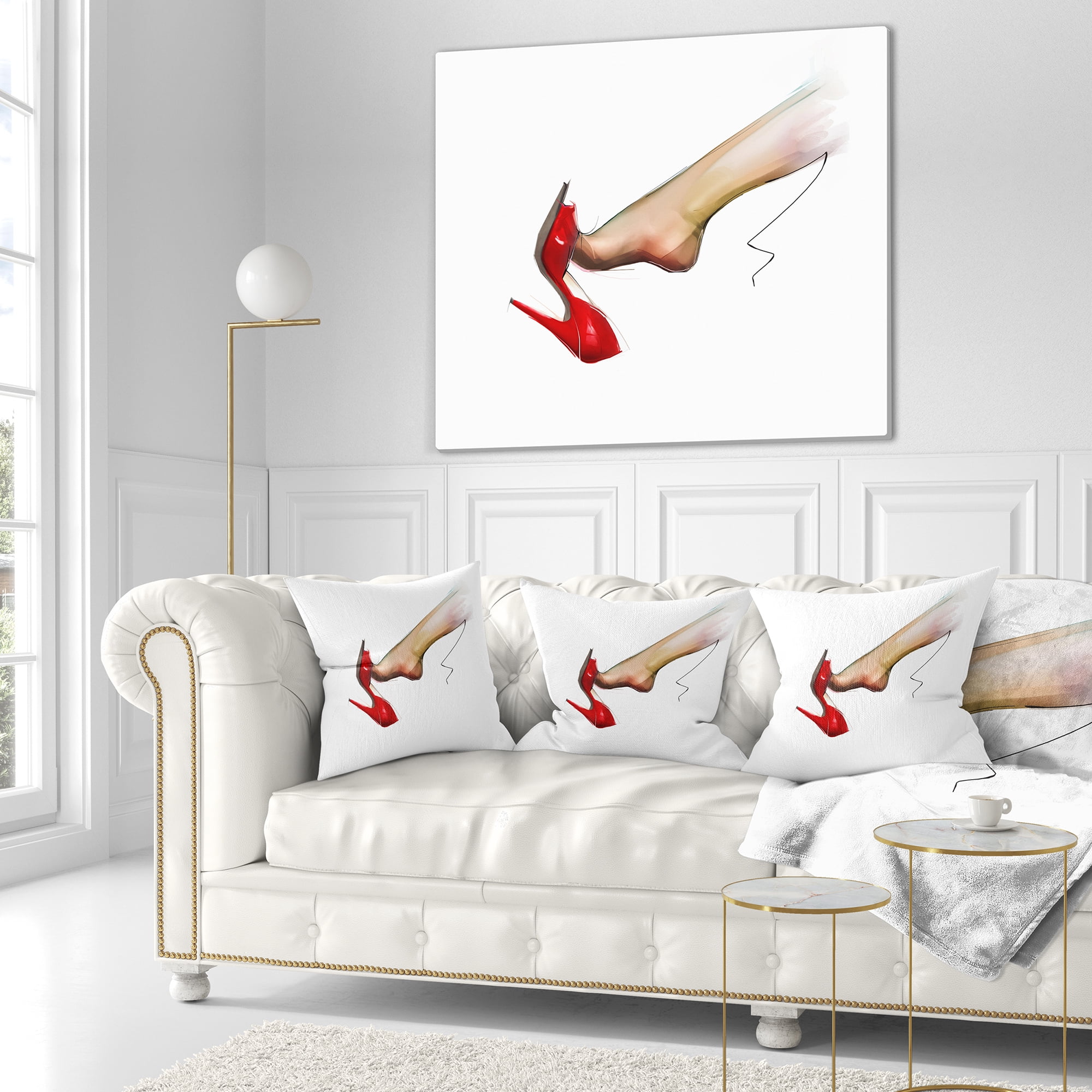 Designart Leg Wearing High Heel Red Shoe - Abstract Portrait Throw Pillow - 18x18