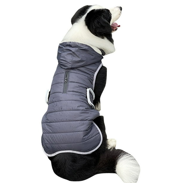 Ropa gris oscuro con capucha para mascotas, abrigo de invierno para perros, chaqueta cálida, ropa con cinturón para perros MFZFUKR BST3000728-1