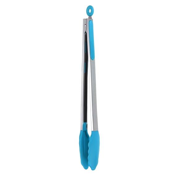Uxcell Kitchen Tongs with Silicone Tips, 17 Inch Stainless Steel Cooking Tongs Heat Resistant Non-Stick Kitchen Locking Clamp for Grab Food Grilling Steak, Sky Blue