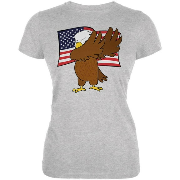 4th Of July America Dabbing Bald Eagle Juniors Soft T Shirt Heather SM