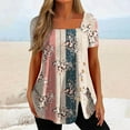 thumbnail image 2 of Scyoekwg Printed Shirt for Womens Casual Short Sleeve Round Neck Graphic Tees Short Sleeve Comfy Casual Tunic Tops Summer Trendy Loose Lightweight Tops Ethnic Printed Khaki L, 2 of 8